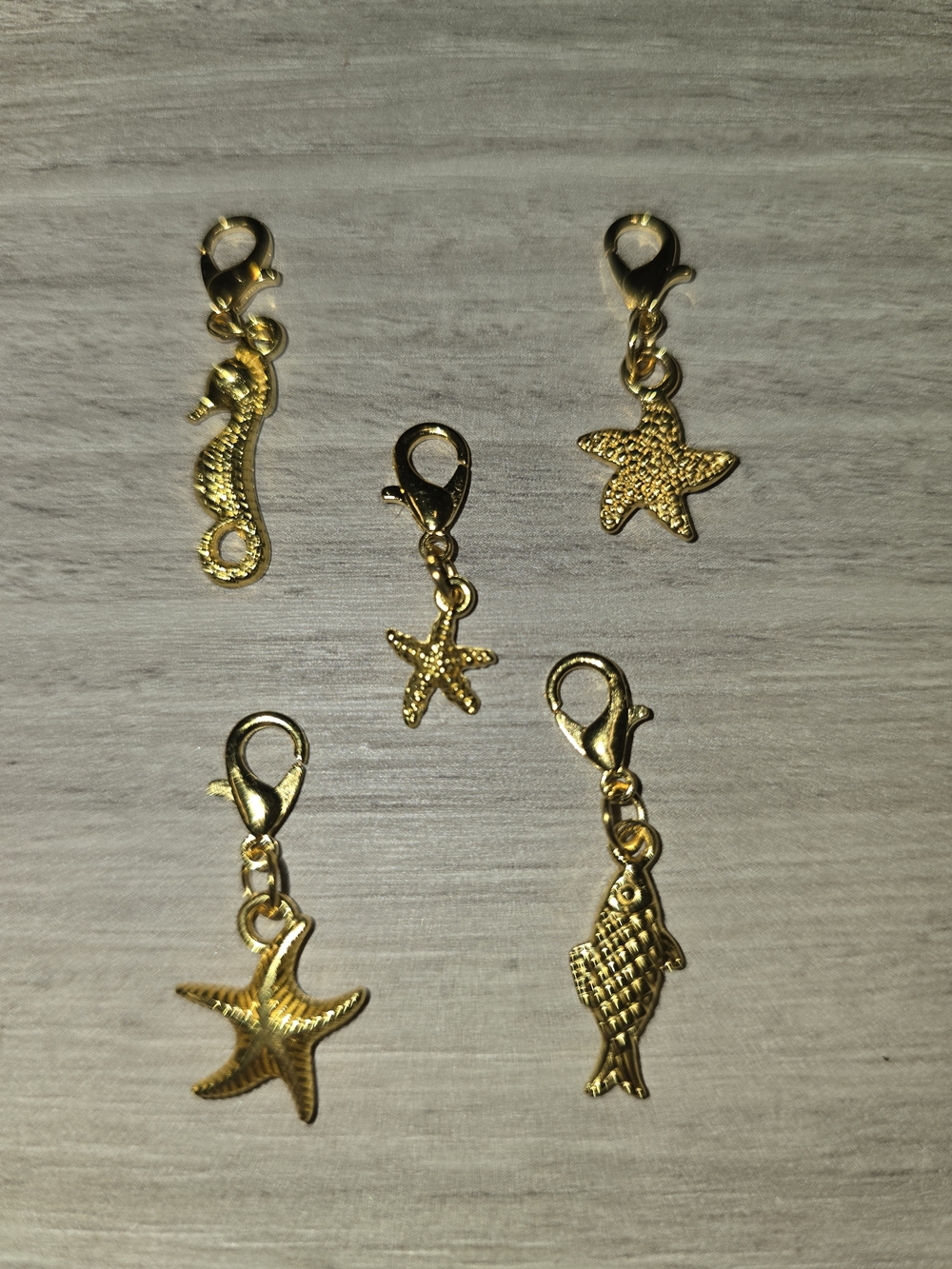 Gold Sea Clip-On Charms with Starfish, Fish, and Seahorse - Set of 5